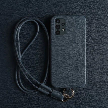 For Samsung Galaxy A13 4G Case with Lanyard Genuine Cow Leather PC Phone Back Cover