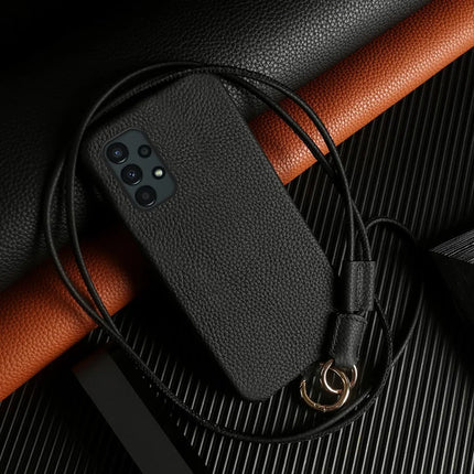 For Samsung Galaxy A13 4G Case with Lanyard Genuine Cow Leather PC Phone Back Cover