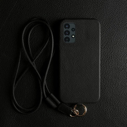 For Samsung Galaxy A13 4G Case with Lanyard Genuine Cow Leather PC Phone Back Cover