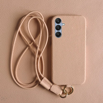 For Samsung Galaxy A25 5G (Global) (161.0 x 76.5 x 8.3mm) Case with Lanyard Genuine Cow Leather PC Phone Back Cover