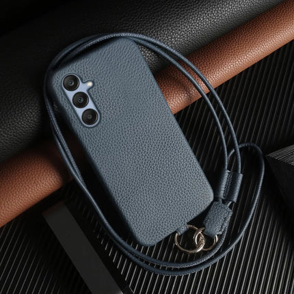 For Samsung Galaxy A25 5G (Global) (161.0 x 76.5 x 8.3mm) Case with Lanyard Genuine Cow Leather PC Phone Back Cover