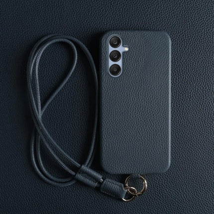 For Samsung Galaxy A25 5G (Global) (161.0 x 76.5 x 8.3mm) Case with Lanyard Genuine Cow Leather PC Phone Back Cover