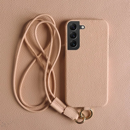 For Samsung Galaxy S22 5G Case with Lanyard Genuine Cow Leather PC Phone Back Cover