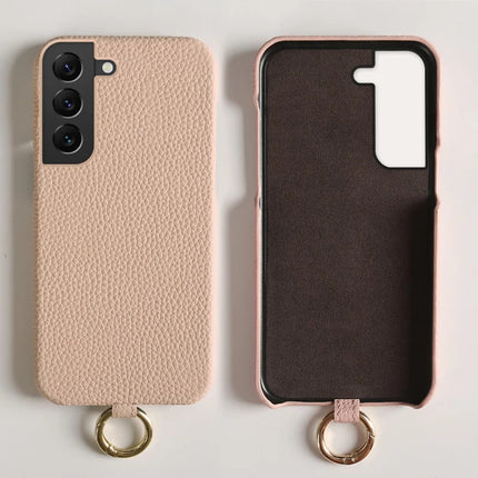 For Samsung Galaxy S22 5G Case with Lanyard Genuine Cow Leather PC Phone Back Cover