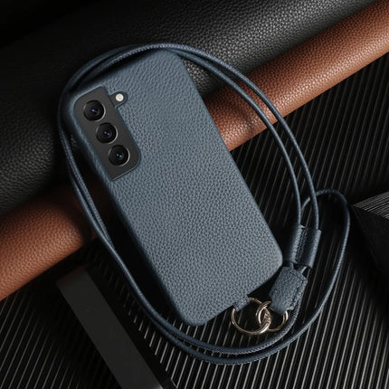 For Samsung Galaxy S22 5G Case with Lanyard Genuine Cow Leather PC Phone Back Cover