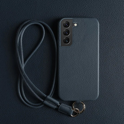 For Samsung Galaxy S22 5G Case with Lanyard Genuine Cow Leather PC Phone Back Cover