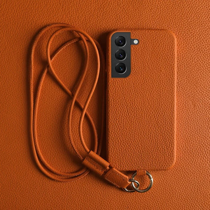 For Samsung Galaxy S22 5G Case with Lanyard Genuine Cow Leather PC Phone Back Cover