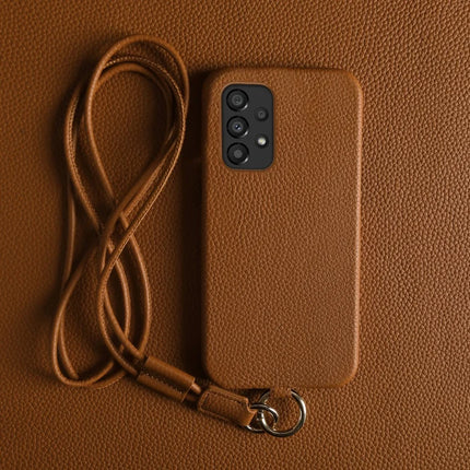 For Samsung Galaxy A33 5G Case with Lanyard Genuine Cow Leather PC Phone Back Cover