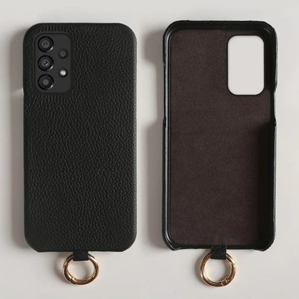 For Samsung Galaxy A33 5G Case with Lanyard Genuine Cow Leather PC Phone Back Cover