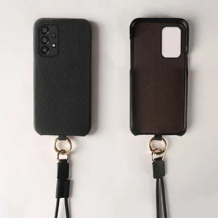 For Samsung Galaxy A33 5G Case with Lanyard Genuine Cow Leather PC Phone Back Cover