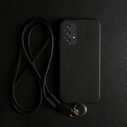 For Samsung Galaxy A33 5G Case with Lanyard Genuine Cow Leather PC Phone Back Cover