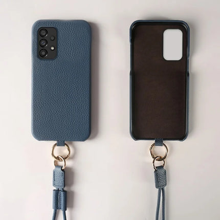 For Samsung Galaxy A33 5G Case with Lanyard Genuine Cow Leather PC Phone Back Cover