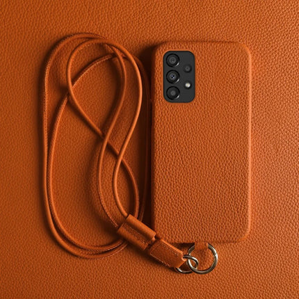 For Samsung Galaxy A33 5G Case with Lanyard Genuine Cow Leather PC Phone Back Cover