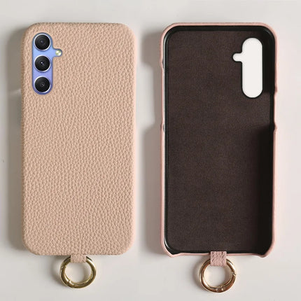 For Samsung Galaxy A34 5G Case with Lanyard Genuine Cow Leather PC Phone Back Cover