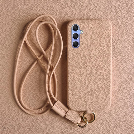 For Samsung Galaxy A34 5G Case with Lanyard Genuine Cow Leather PC Phone Back Cover