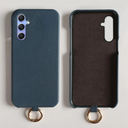 For Samsung Galaxy A34 5G Case with Lanyard Genuine Cow Leather PC Phone Back Cover