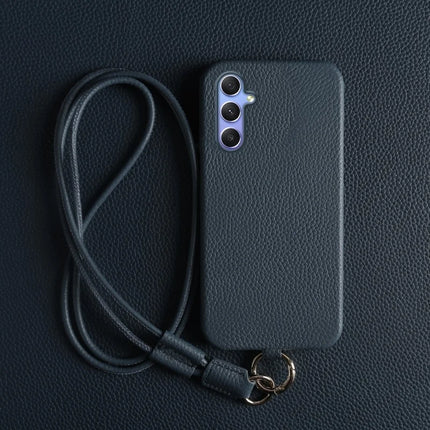 For Samsung Galaxy A34 5G Case with Lanyard Genuine Cow Leather PC Phone Back Cover