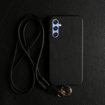 For Samsung Galaxy A34 5G Case with Lanyard Genuine Cow Leather PC Phone Back Cover