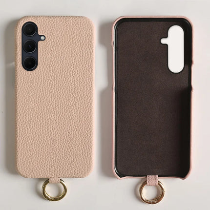 For Samsung Galaxy A35 5G Case with Lanyard Genuine Cow Leather PC Phone Back Cover