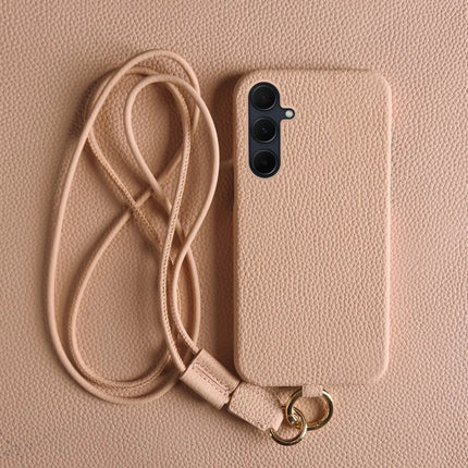 For Samsung Galaxy A35 5G Case with Lanyard Genuine Cow Leather PC Phone Back Cover