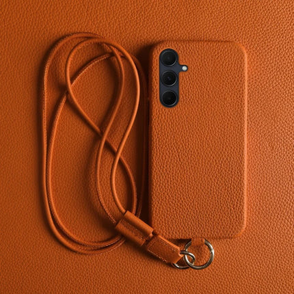 For Samsung Galaxy A35 5G Case with Lanyard Genuine Cow Leather PC Phone Back Cover