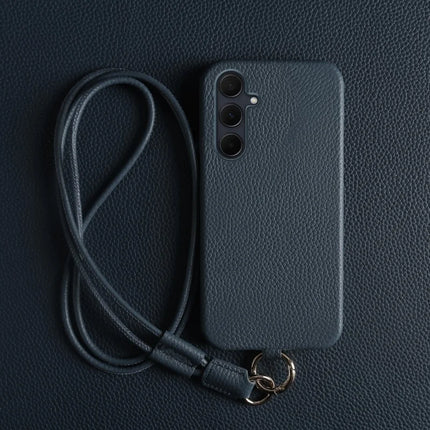 For Samsung Galaxy A35 5G Case with Lanyard Genuine Cow Leather PC Phone Back Cover