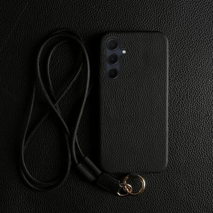 For Samsung Galaxy A35 5G Case with Lanyard Genuine Cow Leather PC Phone Back Cover