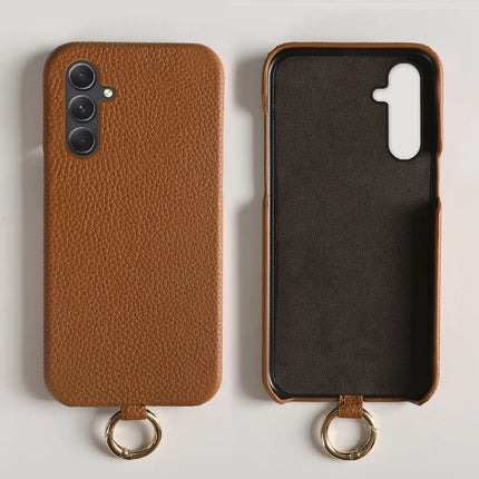 For Samsung Galaxy A54 5G Case with Lanyard Genuine Cow Leather PC Phone Back Cover