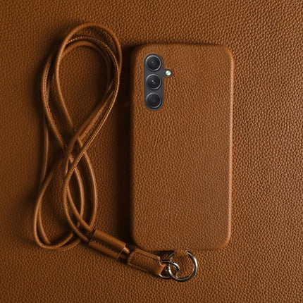 For Samsung Galaxy A54 5G Case with Lanyard Genuine Cow Leather PC Phone Back Cover