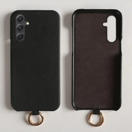 For Samsung Galaxy A54 5G Case with Lanyard Genuine Cow Leather PC Phone Back Cover