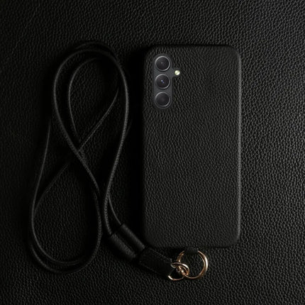 For Samsung Galaxy A54 5G Case with Lanyard Genuine Cow Leather PC Phone Back Cover