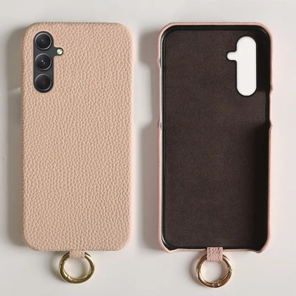 For Samsung Galaxy A54 5G Case with Lanyard Genuine Cow Leather PC Phone Back Cover