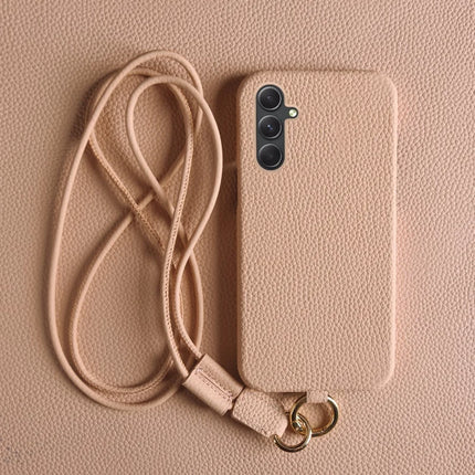 For Samsung Galaxy A54 5G Case with Lanyard Genuine Cow Leather PC Phone Back Cover