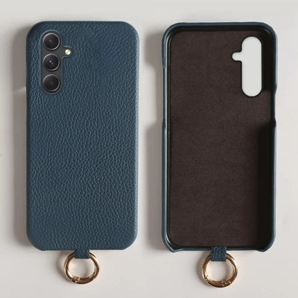 For Samsung Galaxy A54 5G Case with Lanyard Genuine Cow Leather PC Phone Back Cover