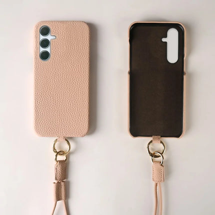 For Samsung Galaxy A55 5G Case with Lanyard Genuine Cow Leather PC Phone Back Cover
