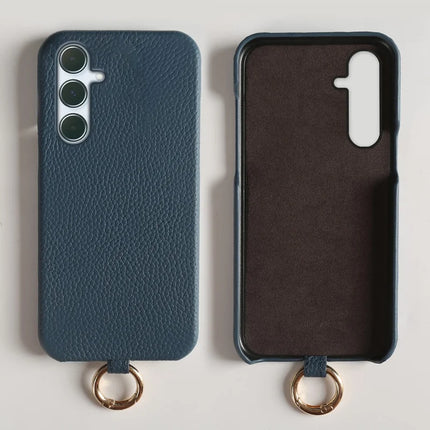 For Samsung Galaxy A55 5G Case with Lanyard Genuine Cow Leather PC Phone Back Cover