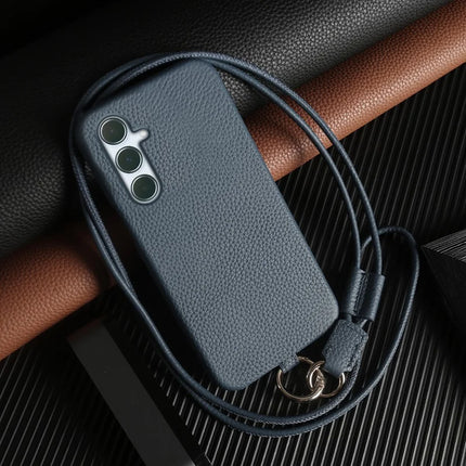 For Samsung Galaxy A55 5G Case with Lanyard Genuine Cow Leather PC Phone Back Cover