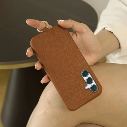 For Samsung Galaxy A55 5G Case with Lanyard Genuine Cow Leather PC Phone Back Cover