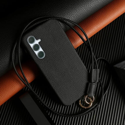 For Samsung Galaxy A55 5G Case with Lanyard Genuine Cow Leather PC Phone Back Cover