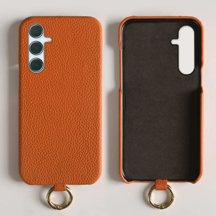 For Samsung Galaxy A55 5G Case with Lanyard Genuine Cow Leather PC Phone Back Cover