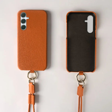 For Samsung Galaxy A55 5G Case with Lanyard Genuine Cow Leather PC Phone Back Cover