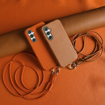 For Samsung Galaxy A55 5G Case with Lanyard Genuine Cow Leather PC Phone Back Cover
