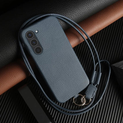 For Samsung Galaxy S23 Case with Lanyard Genuine Cow Leather PC Phone Back Cover
