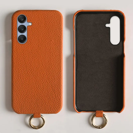 For Samsung Galaxy S23 FE Case with Lanyard Genuine Cow Leather PC Phone Back Cover