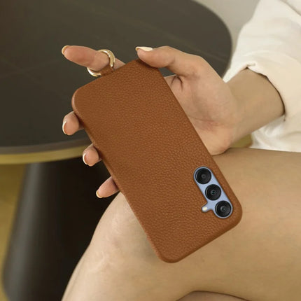 For Samsung Galaxy S23 FE Case with Lanyard Genuine Cow Leather PC Phone Back Cover