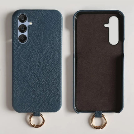 For Samsung Galaxy S23 FE Case with Lanyard Genuine Cow Leather PC Phone Back Cover