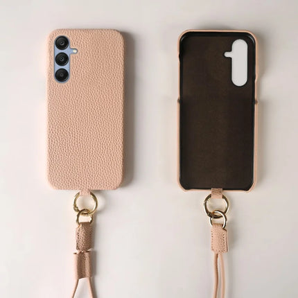 For Samsung Galaxy S23 FE Case with Lanyard Genuine Cow Leather PC Phone Back Cover