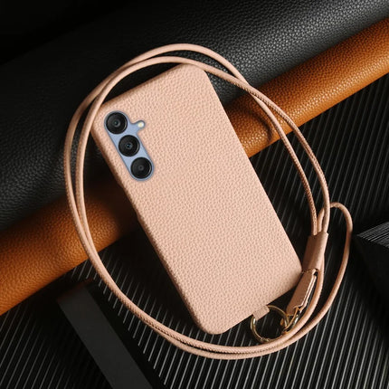 For Samsung Galaxy S23 FE Case with Lanyard Genuine Cow Leather PC Phone Back Cover