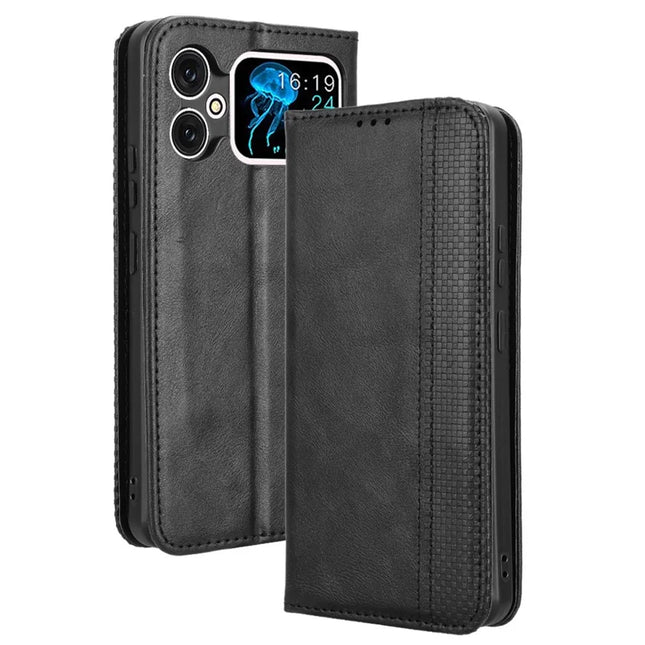For Cubot A20 Leather Case Wallet Stand Retro Texture Phone Cover - Black