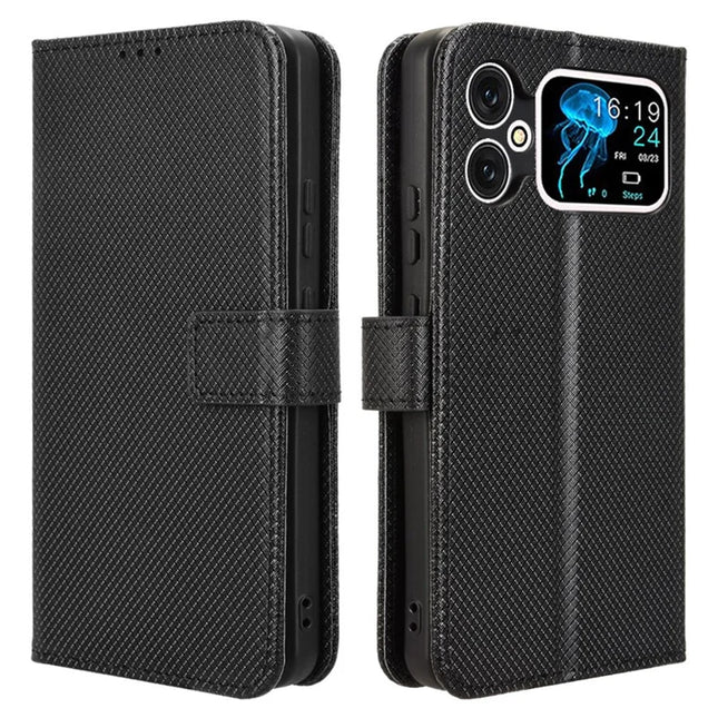 For Cubot A20 Case PU Leather Diamond Texture Wallet Phone Cover - Black